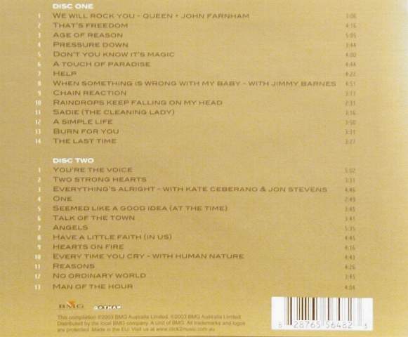 John Farnham 'One Voice - The Greatest Hits' UK CD back sleeve