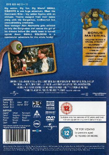 'Small Soldiers' UK DVD back sleeve