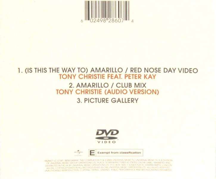 Tony Christie 'Is This The Way To Amarillo' UK DVD back sleeve
