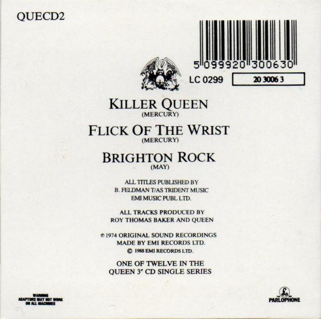 Queen 'Killer Queen' UK CD back sleeve