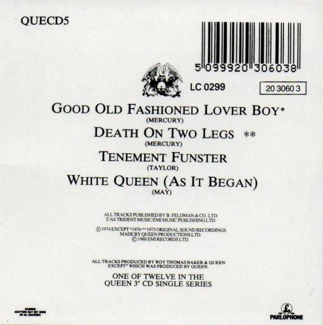 Queen 'Queen's First EP' UK CD back sleeve