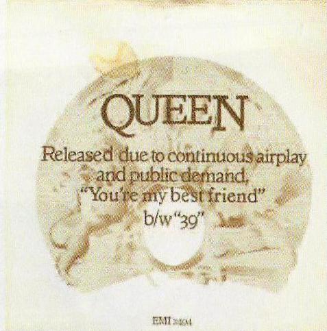 Queen 'You're My Best Friend' UK 7" promo front sleeve