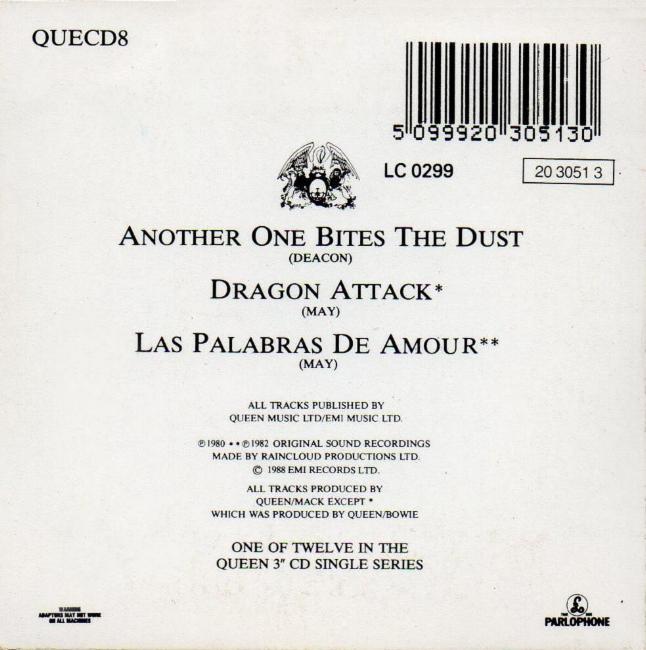 Queen 'Another One Bites The Dust' UK CD back sleeve