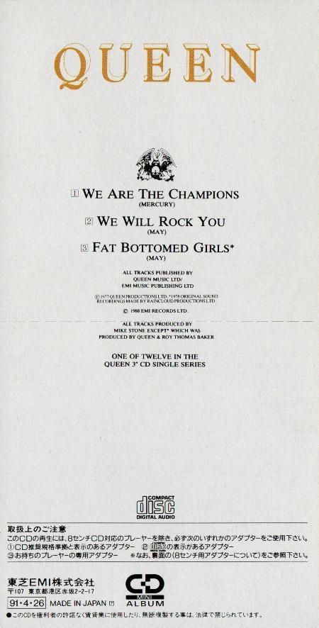 Queen 'We Are The Champions' Japanese CD back sleeve