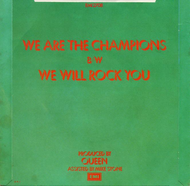 Queen 'We Are The Champions' UK 7" back sleeve