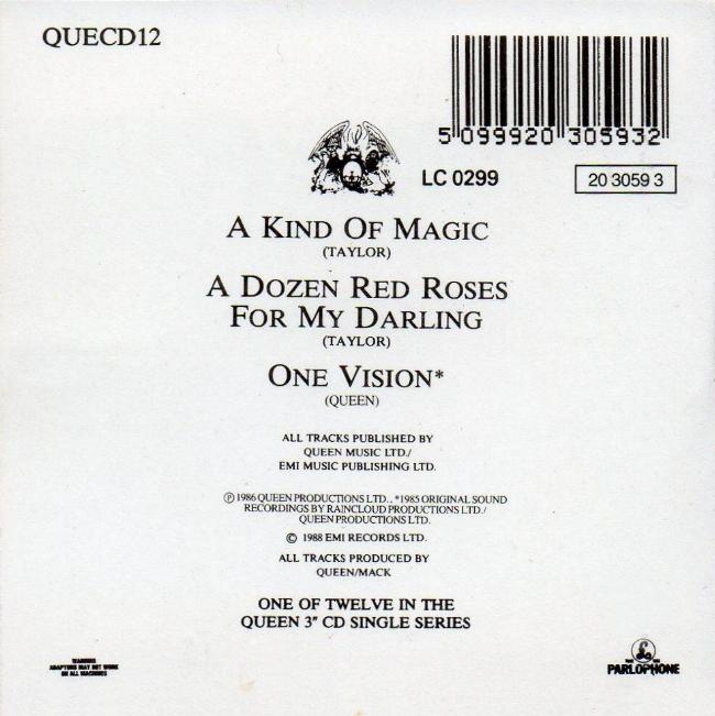 Queen 'A Kind Of Magic' UK CD back sleeve