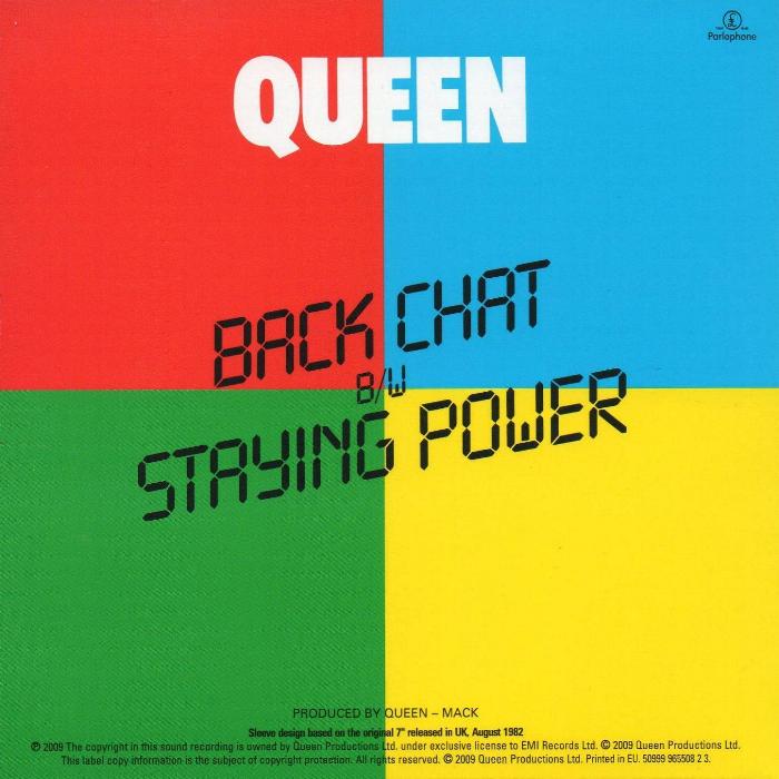 Queen 'Back Chat' UK Singles Collection CD back sleeve