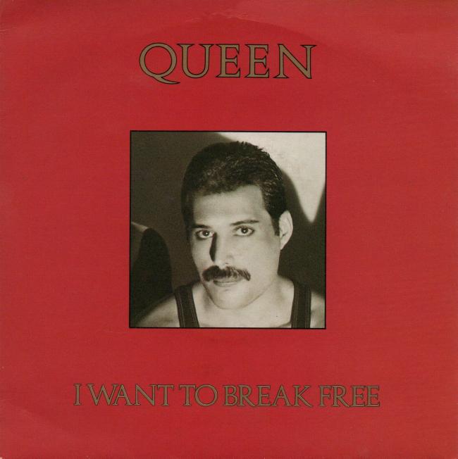 Queen 'I Want To Break Free' UK 7" Freddie picture with gold writing front sleeve