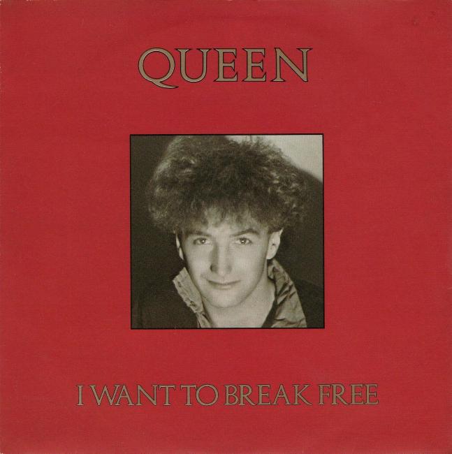 Queen 'I Want To Break Free' UK 7" John picture with gold writing front sleeve