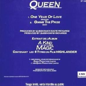 Queen 'One Year Of Love' French promo back sleeve