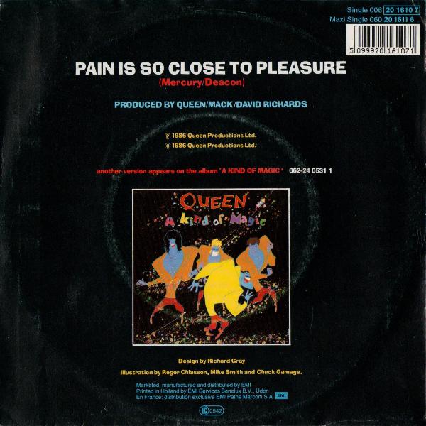 Queen 'Pain Is So Close To Pleasure' German 7" back sleeve