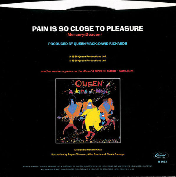 Queen 'Pain Is So Close To Pleasure' US 7" back sleeve