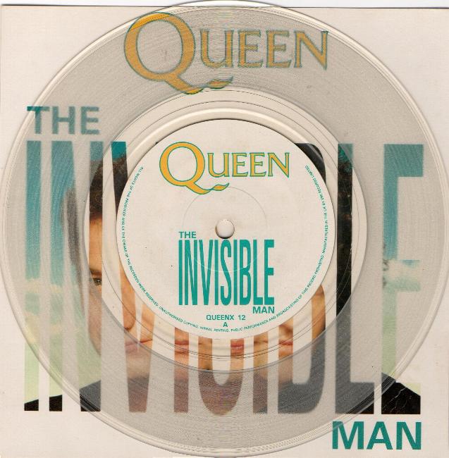 Queen 'The Invisible Man' UK 7" clear vinyl front sleeve