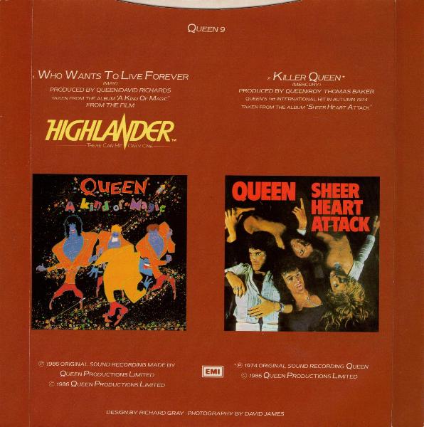 Queen 'Who Wants To Live Forever' UK 7" back sleeve