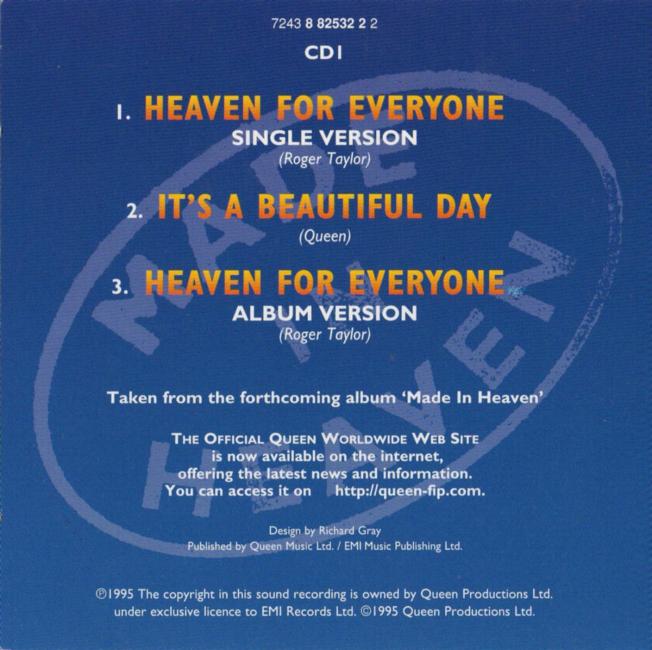 Queen 'Heaven For Everyone' UK CD1 inner sleeve