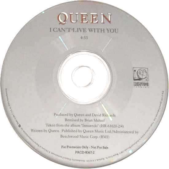 Queen 'I Can't Live With You' US CD promo disc