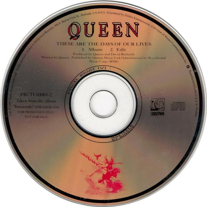 Queen 'These Are The Days Of Our Lives' US 2 track promo CD disc