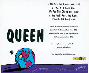 Queen 'We Are The Champions' US promo CD back sleeve