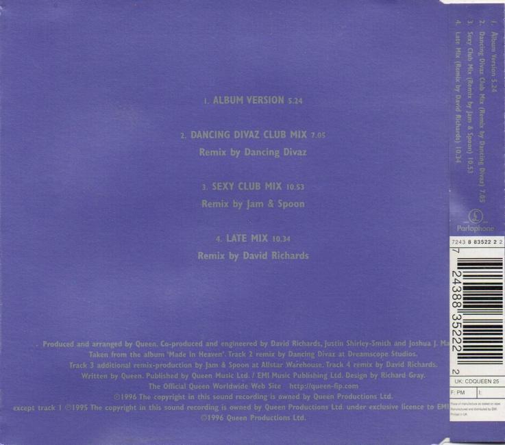 Queen 'You Don't Fool Me' UK CD back sleeve