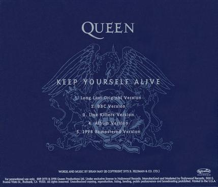 Queen 'Keep Yourself Alive' US promo CD back sleeve