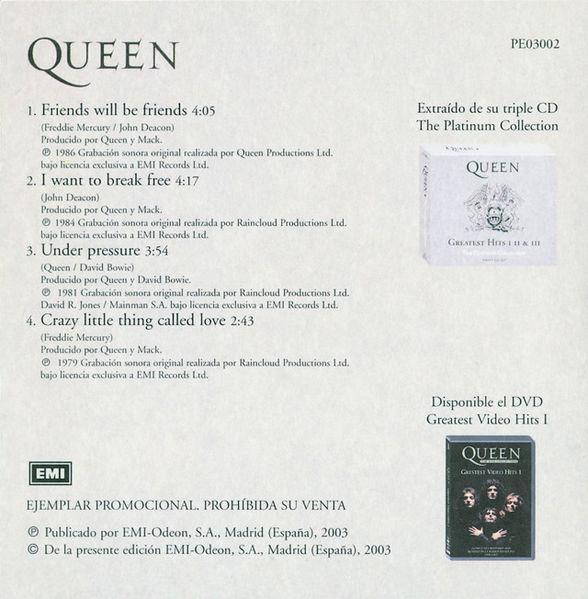Queen 'The Platinum Collection' Spain promo CD back sleeve