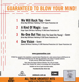 Queen 'We Will Rock You' Australian promo CD back sleeve