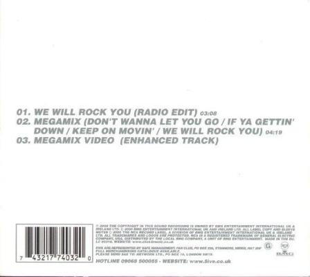 Queen + Five 'We Will Rock You' UK CD1 back sleeve