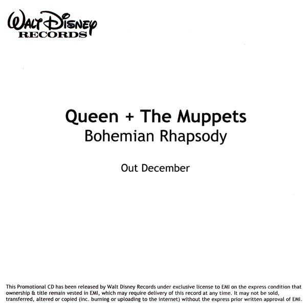Queen + The Muppets 'Bohemian Rhapsody' UK promo CD back sleeve