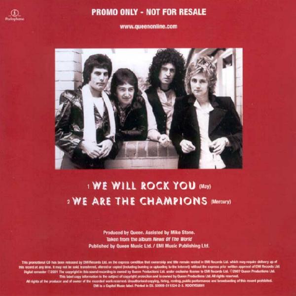 Queen 'We Are The Champions' UK promo CD back sleeve