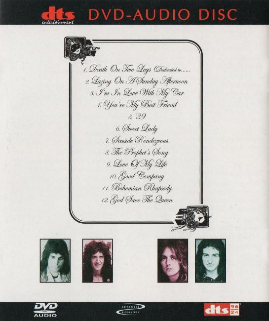 Queen 'A Night At The Opera' US DVD Audio booklet back sleeve