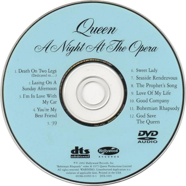 Queen 'A Night At The Opera' US DVD Audio disc