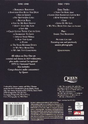 Queen 'Greatest Video Hits I' UK DVD back sleeve