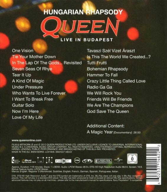 Queen 'Hungarian Rhapsody' UK Blu-ray Back Sleeve