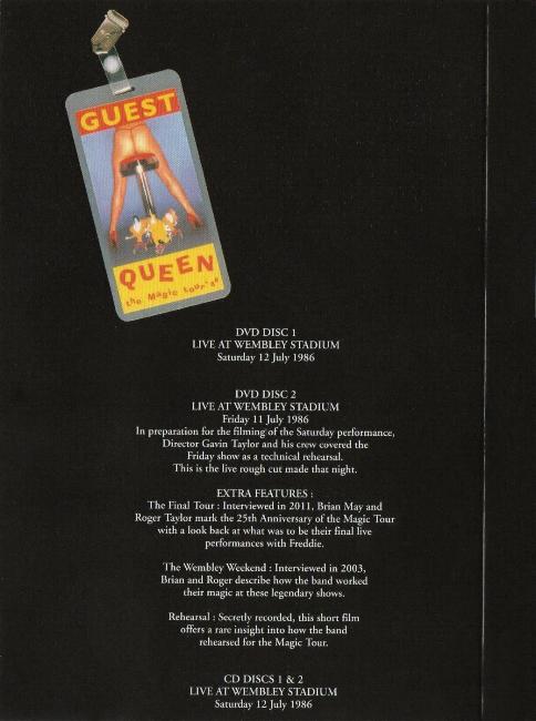Queen 'Live At Wembley Stadium' UK 2011 CD & DVD set inner sleeve