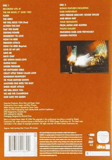 Queen 'Queen On Fire - Live At The Bowl' UK DVD back sleeve