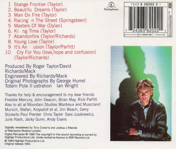 Roger Taylor 'Strange Frontier' UK CD back sleeve