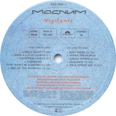 Magnum 'Vigilante' UK LP label