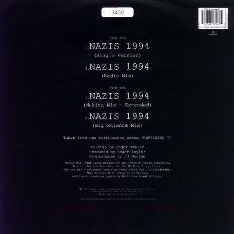 Roger Taylor 'Nazis 1994' UK 12" back sleeve