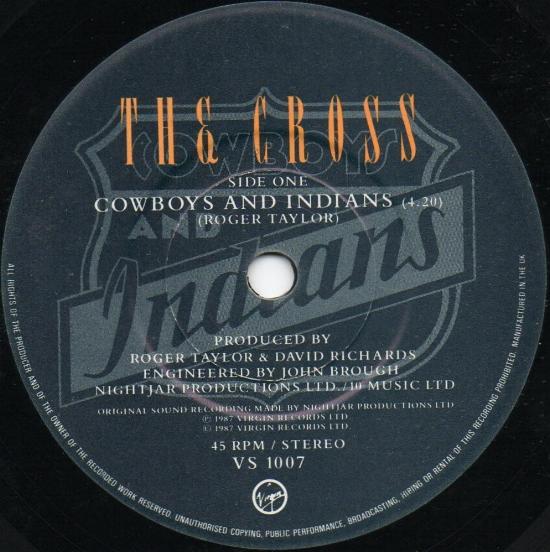 The Cross 'Cowboys And Indians' UK 7" label